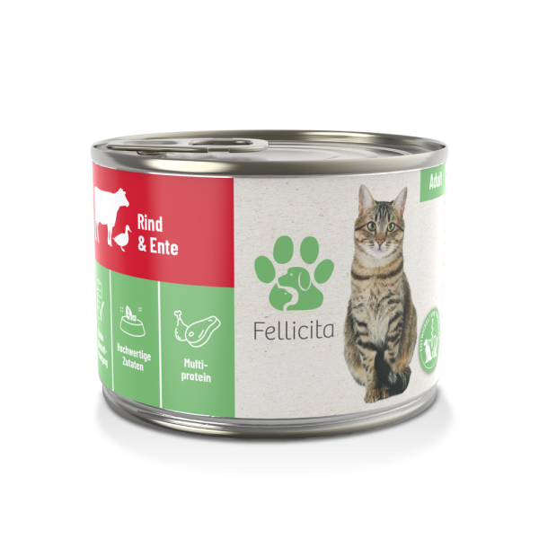 Fellicita Nassfutter Katze Rind & Ente, 200g Dose