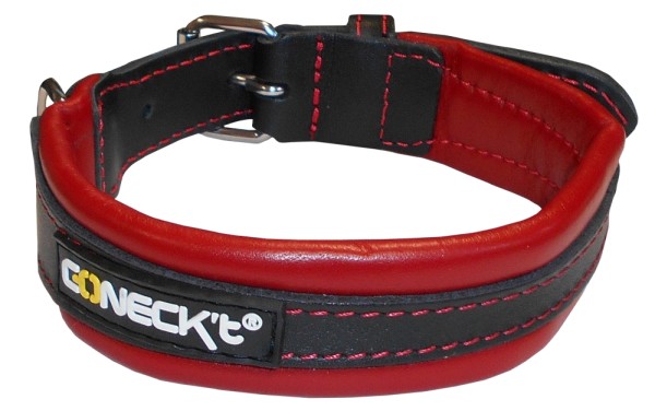 Hundehalsband Coneck´t Leder schwarz/rot M