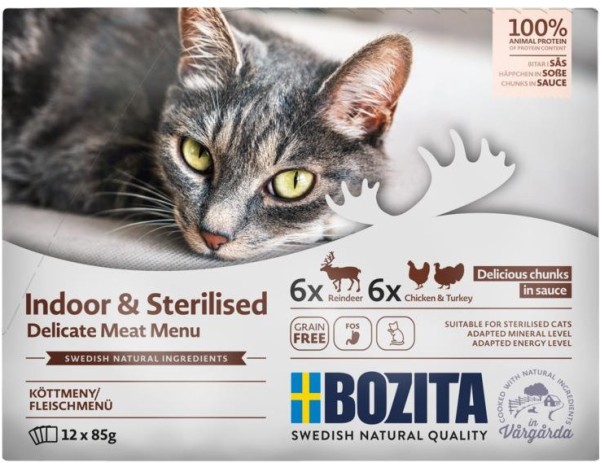 Bozita Cat PB Indoor & Sterilised Häppchen in Soße MP Fleisch 12x85g Pouch-Beutel