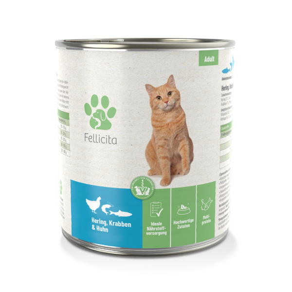 Fellicita Nassfutter Katze Hering, Krabben & Huhn, 800g Dose