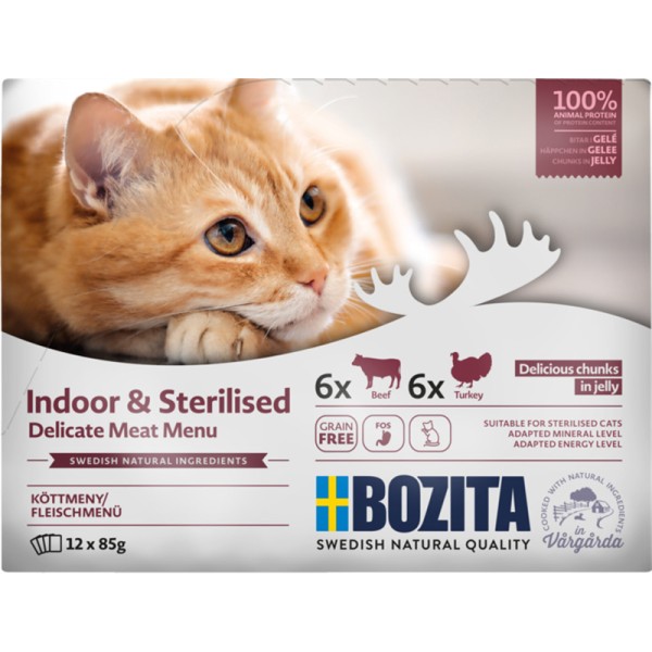 Bozita Cat PB Indoor & Sterilised Häppchen in Gelee MP Fleisch 12x85g Pouch-Beutel