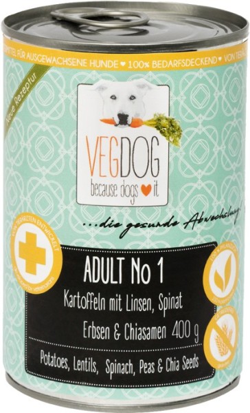 VEGDOG ADULT Linsen & Hirse - Alleinfuttermittel für ausgewachsene Hunde Dose