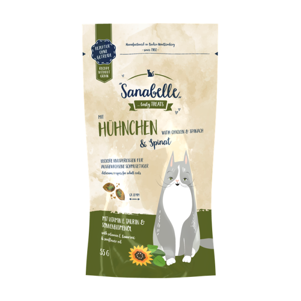 Sanabelle Knusperkissen Huhn & Spinat 55g Pouch-Beutel