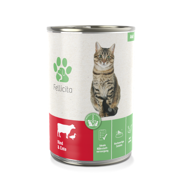 Fellicita Nassfutter Katze Rind & Ente, 400g Dose