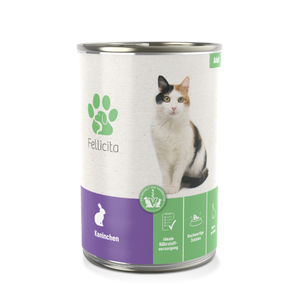 Fellicita Nassfutter Katze Kaninchen pur, 400g Dose