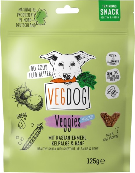 VEGDOG VEGGIES skincare Hundeleckerli mit Kastanie, Kelp & Hanf Beutel