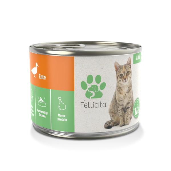 Fellicita Nassfutter Katze Ente pur, 200g Dose