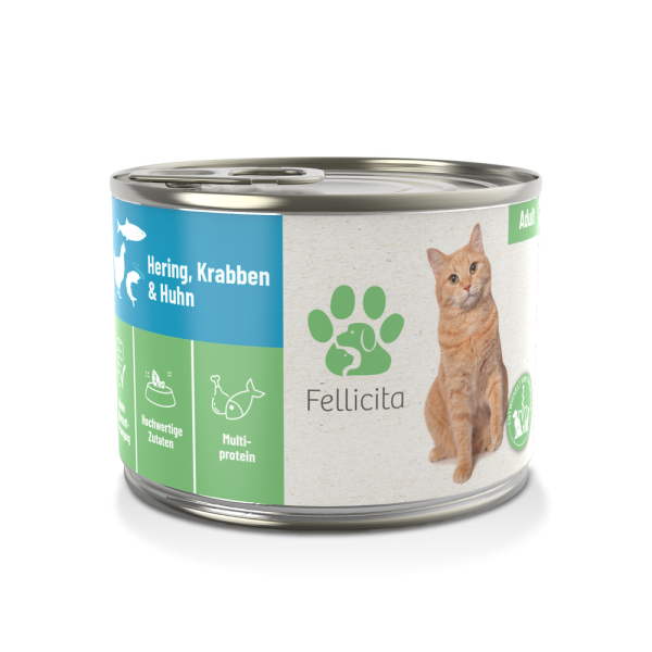 Fellicita Nassfutter Katze Hering, Krabben & Huhn, 200g Dose