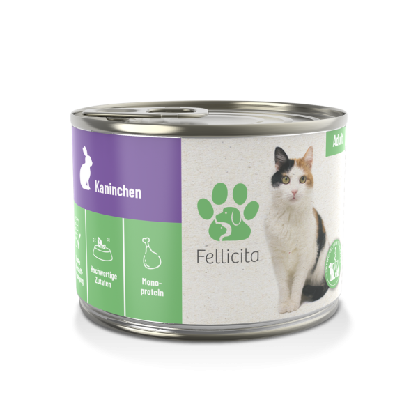 Fellicita Nassfutter Katze Kaninchen pur, 200g Dose