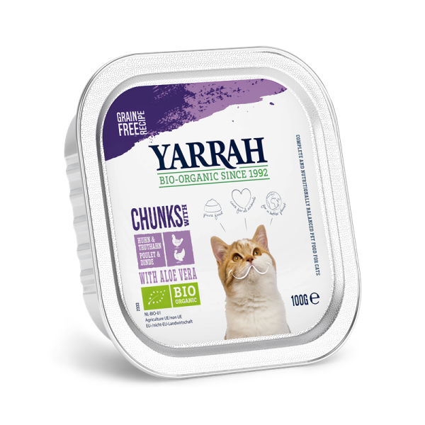 Yarrah Bio-Katzenfutter Bröckchen mit Huhn und Truthahn - 100g [*** AUSLAUFARTIKEL ***]